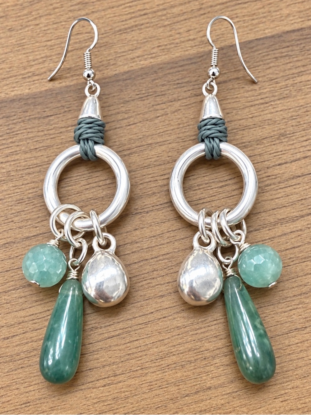 Treska Elegant Green & Silver Dangle Earrings – Statement Jewelry – $30